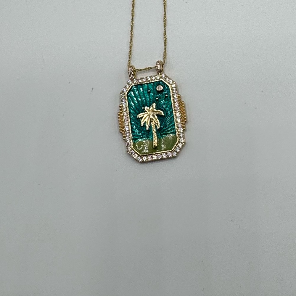 18K Palm Tree Enamel Pendant - Picture 6 of 10